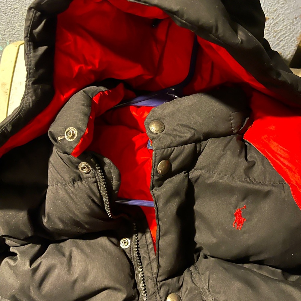 Gently worn polo puffer coat with hood